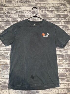 Hollister Corvette Flags Black GM Chevrolet Graphic Tee Men's Size M ***Stain***